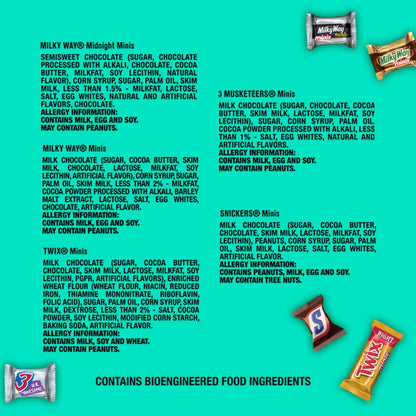 SNICKERS, TWIX, MILKY WAY & 3 MUSKETEERS Minis Size Variety Pack Milk & Dark Chocolate Candy Bars (125 Pieces) Bag