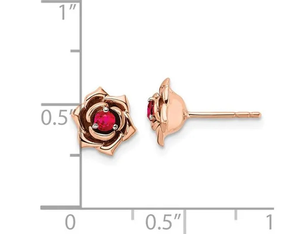 1/6 Carat (Ctw) Ruby Flower Earrings Button in 14K Rose Pink Yellow Gold