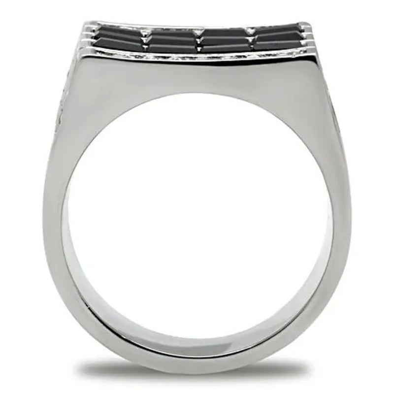 Men's 3.5 Ct Black & Clear Faux Diamond Silver Stainless Steel Ring Sizes 8-13