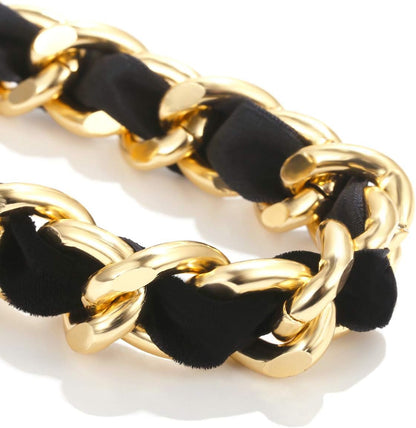 Alloy Waist Chain Body Chain Weave Rope Winding Twist Chain for Women Waist Belt Pendant Belly Chain Adjustable Body Harness for Jeans Dresses - S Size – Black and Gold