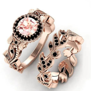 2 Pieces/Set of Exquisite Fashion Ideas Flowers Ring Black Zircon Ring Flower Vine Ladies Ring Jewelry Wedding Ring Princess Proposal Ring Anniversary Gift (Size: 5-11)