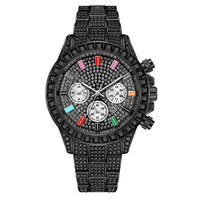 Men Watch Luxury Brand  Mens Gold men Watch Quartz Clock Chronograph colorful Diamond Steel Iced Out Watch Reloj Hombre