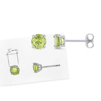 Peridot Solitaire Stud Earrings in 14K White Gold