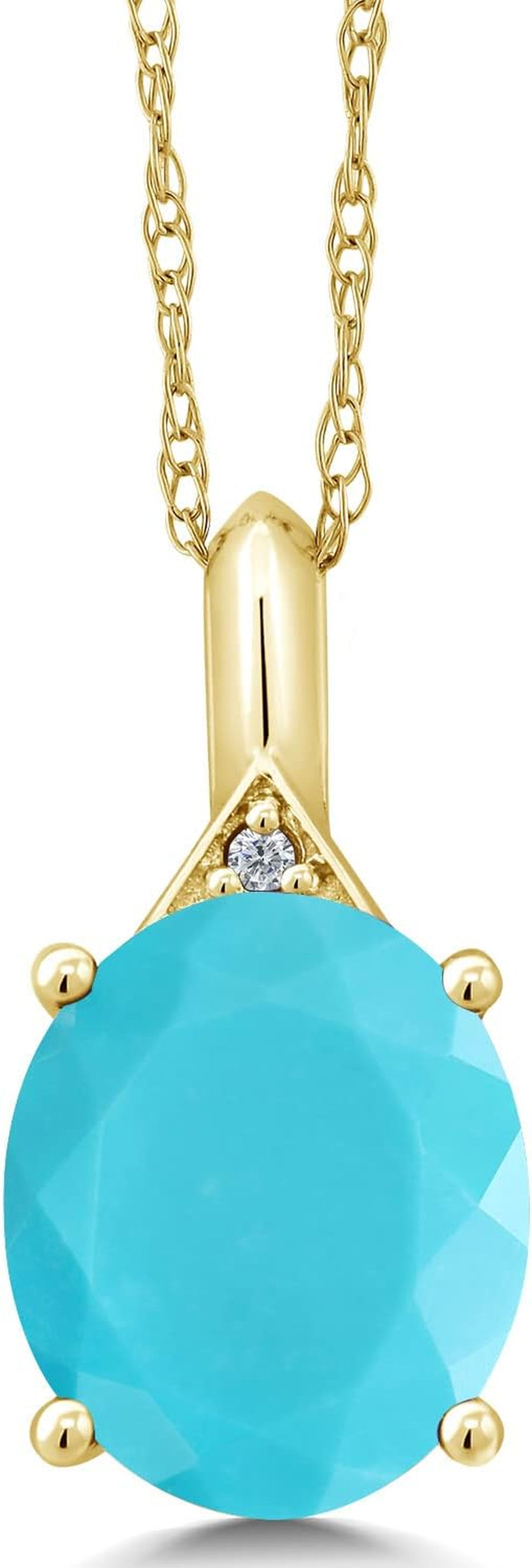 10K Yellow Gold Gemstone Birthstone and White Diamond Pendant Necklace for Women | Oval 12X10MM | Gold Necklace for Women | with 18 Inch Chain