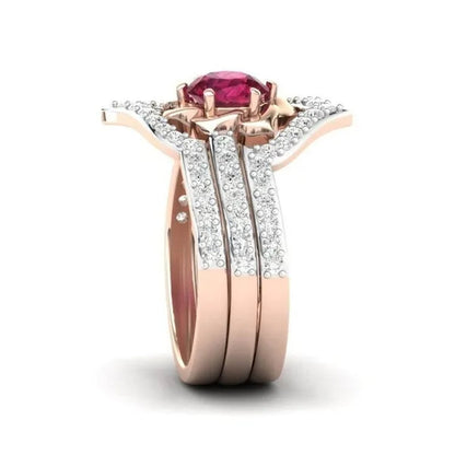 New High Quality  Rose Gold Natural Ruby Diamond Ring Ladies Engagement Wedding Ring Anniversary Ring Jewelry Size 5-12