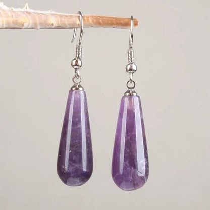 1Pair Option 29X10MM Water Drop Amethyst Clear Quartz Lapis Lazuli Turquoise Rose Quartz Opal Tiger Eye Drop Earrings