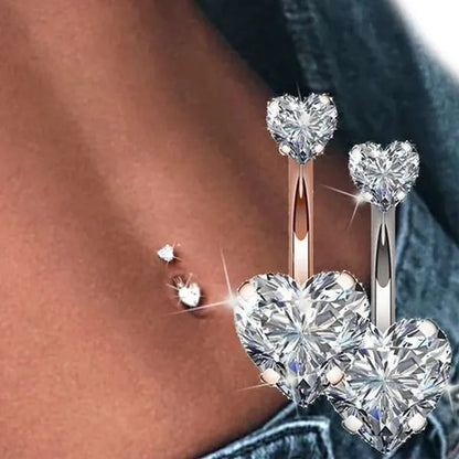 Trendy 925 Sterling Silver Heart Diamond Drop Belly Button Rings Women Belly Body Piercing Button Navel Ring Jewerly