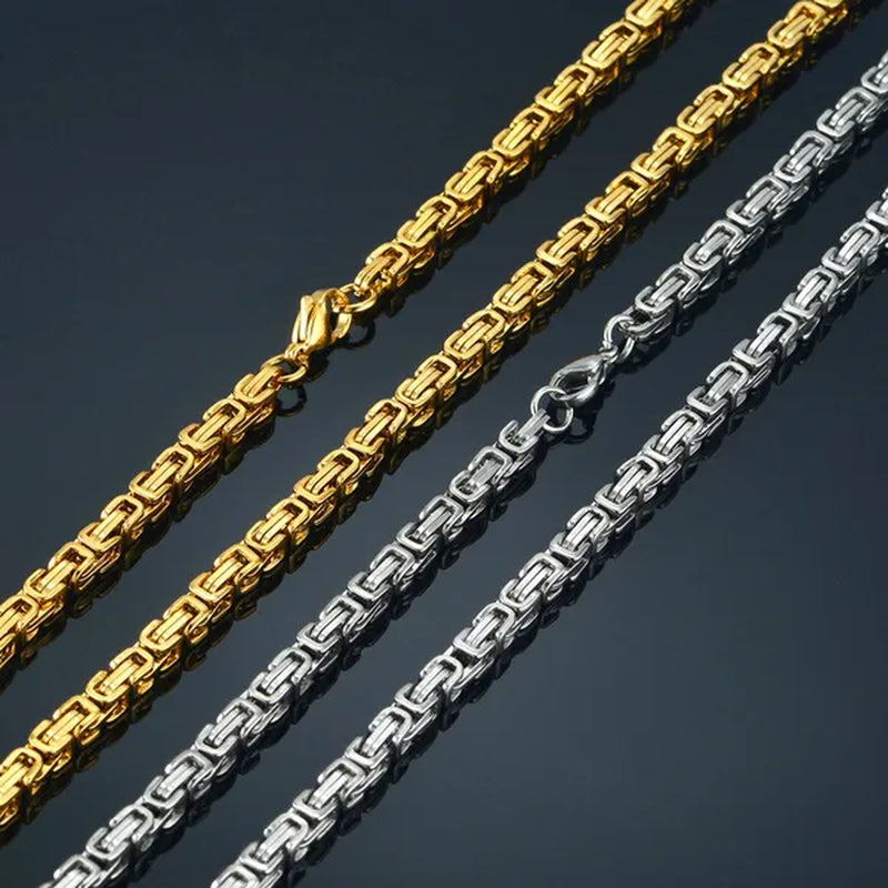 Men'S Hip Hop Silver-Tone/18K Gold Plated Stainless Steel Byzantine Box Link Chain Necklace
