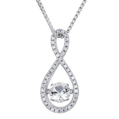 Dancing Lab Created White Sapphire and 0.12 CT. T.W. Diamond Infinity Pendant in Sterling Silver
