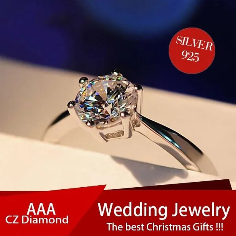 Princess 925 Silver Six Claw Ring Dainty Jewelry Round White AAA CZ Diamond Earrings Ear Studs Wedding Gifts