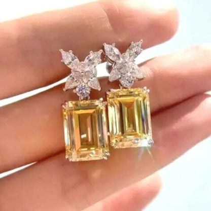 1 Pair Yellow Crystal Earrings Citrine Drop Earrings for Women Bridal Wedding Party Jewelry Valentine'S Day Gift