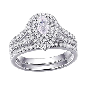 Newshe 2Pcs Wedding Ring Set Classic Jewelry Pear Shape 1.2 Carats AAAAA CZ 925 Sterling Silver Teardrop Engagement Rings for Women Size 5-12