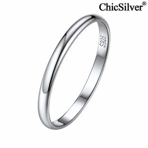 Chicsilver Ring Solid 925 Sterling Silver 2/3Mm Thin Plain Dome High Polish Wedding Band Rings for Him and Her Size 4-12