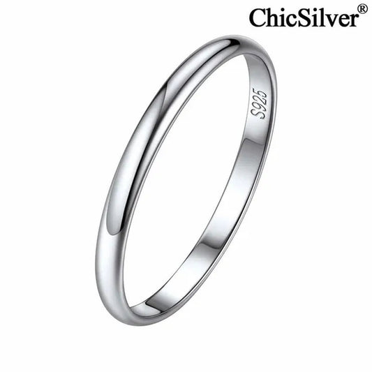 Chicsilver Ring Solid 925 Sterling Silver 2/3Mm Thin Plain Dome High Polish Wedding Band Rings for Him and Her Size 4-12