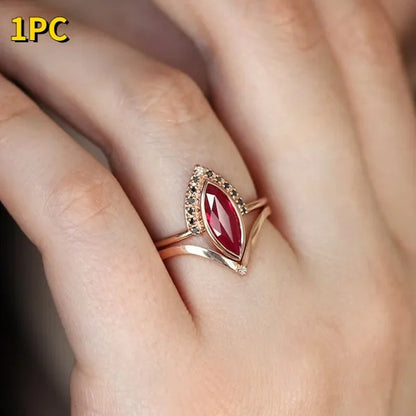 1PC Rose Gold Natural Rhombus 2 In 1 Ruby Engagement Ring Marquise Bridal Wedding Ring with Black Diamonds Women Ruby Ring Diamond Fine Jewelry