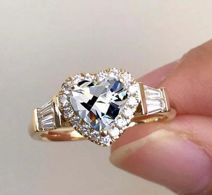Elegant Noble Women Fashion Heart Ring Delicate Princess Proposal Engagement Ring Anniversary Banquet Birthday Gift Romantic Bridal Wedding Eternity Jewelry Ring Size 5-11