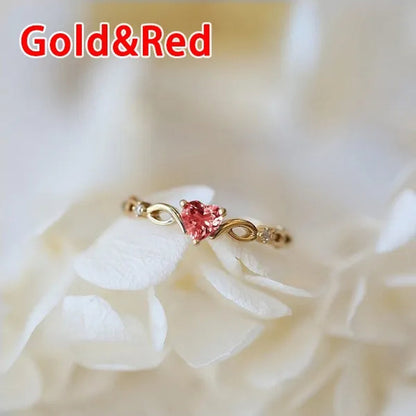 (6 Colors) Simple and Exquisite Women'S Gold -Plated Sky Blue Heart-Shaped Sapphire Diamond Fashion Ring Engagement Wedding Gift Birthday Party High Jewelry (Size 5-11)