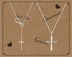 2 Pcs Cross Necklace for Women, Gold/Sterling Silver Plated Dainty Cross Pendant Necklace, Adjustable Chain, Trendy Gold Jewelry Gift for Women and Men