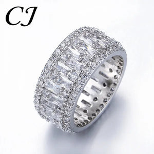 CANDICE Top Baguette Cut Clear CZ Stone Sparkling Evening Wide Ring for Women Banquet Prom Luxury Jewelry with White Gold Plating