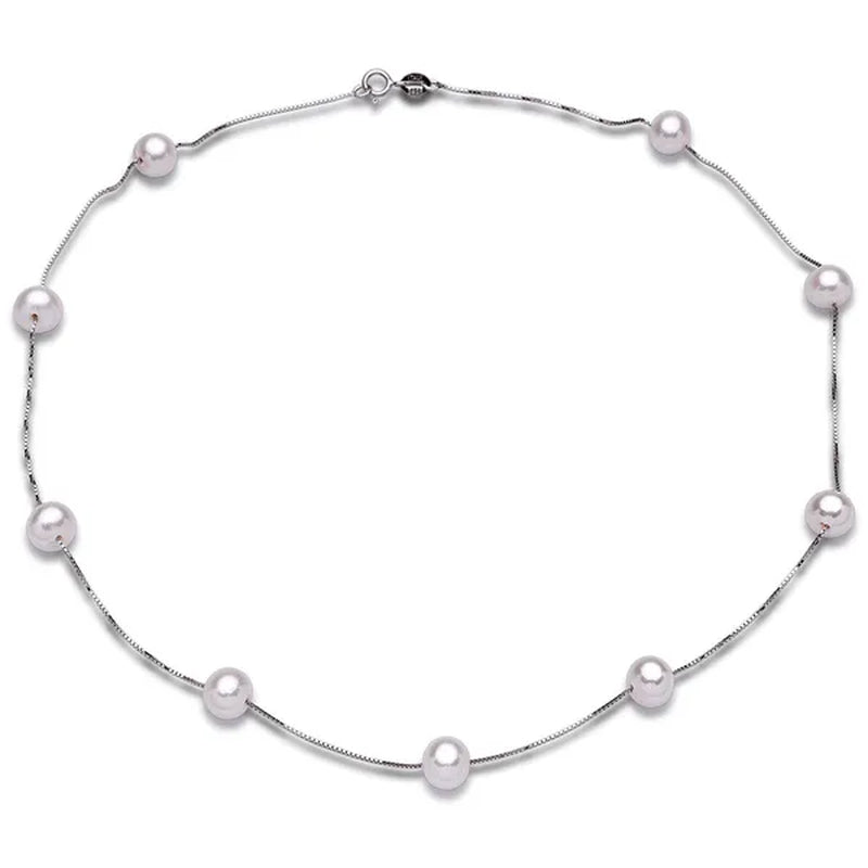 Natural White Freshwater Pearl Real 925 Sterling Silver Chain Necklace for Women Party Gifts Fine Jewelry