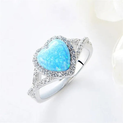 Women's Fashion White Sapphire Gemstone Rhinestone Heart Turquoise Rings for Women Elegant Diamond Wedding Engagement Party Banquet Ring Size 5-12 - WORLD TIME VISITS