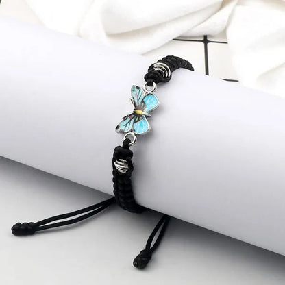 2022 Hot Adjustable Braided String Bracelet for Women Grey Butterfly Pendant Handmade Charm Bangles Fashion Girl Jewelry