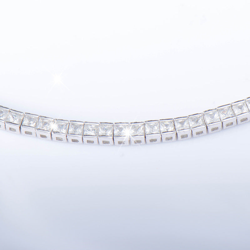 Sterling Silver Bracelet with Square Diamonds and Electroplated Real Gold