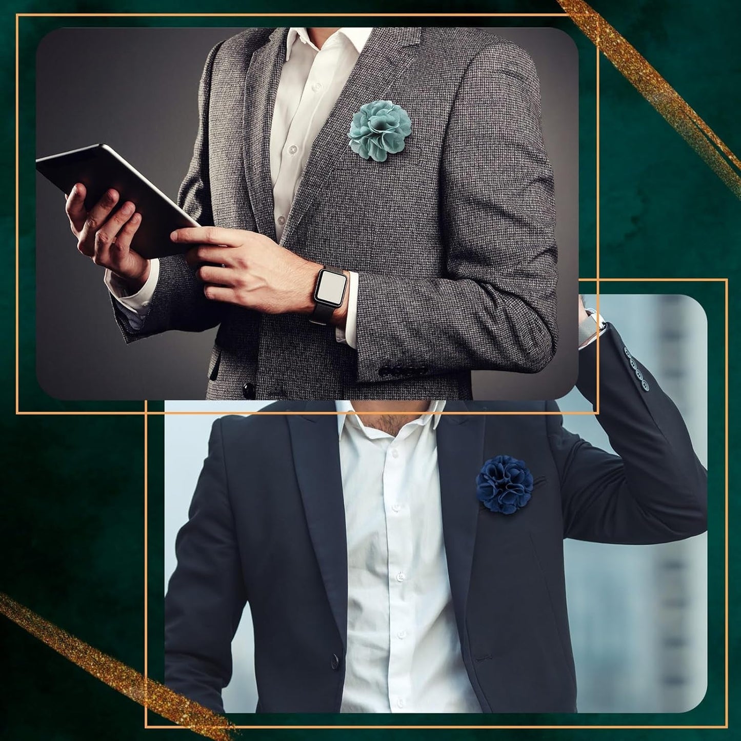 16 Pcs Lapel Flowers for Men Suits Flower Lapel Pins for Men Brooch Pins Handmade Satin Boutonniere