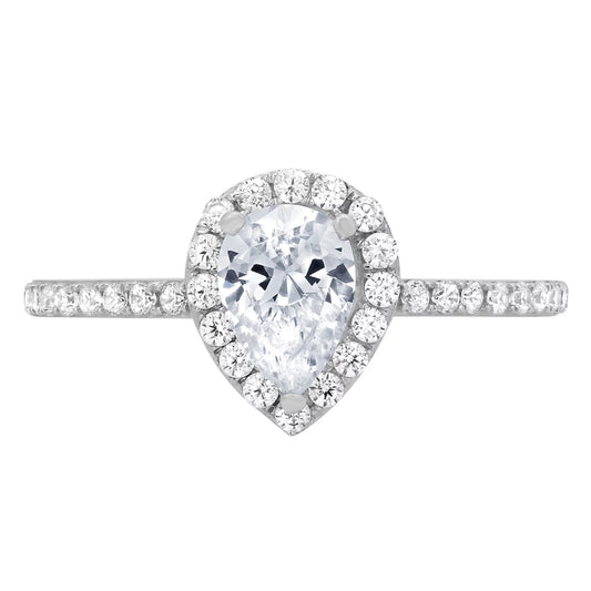 0.8 Ct Brilliant Pear Cut Simulated Blue Diamond 14K White Gold Halo Solitaire with Accents Engagement Ring SZ 11
