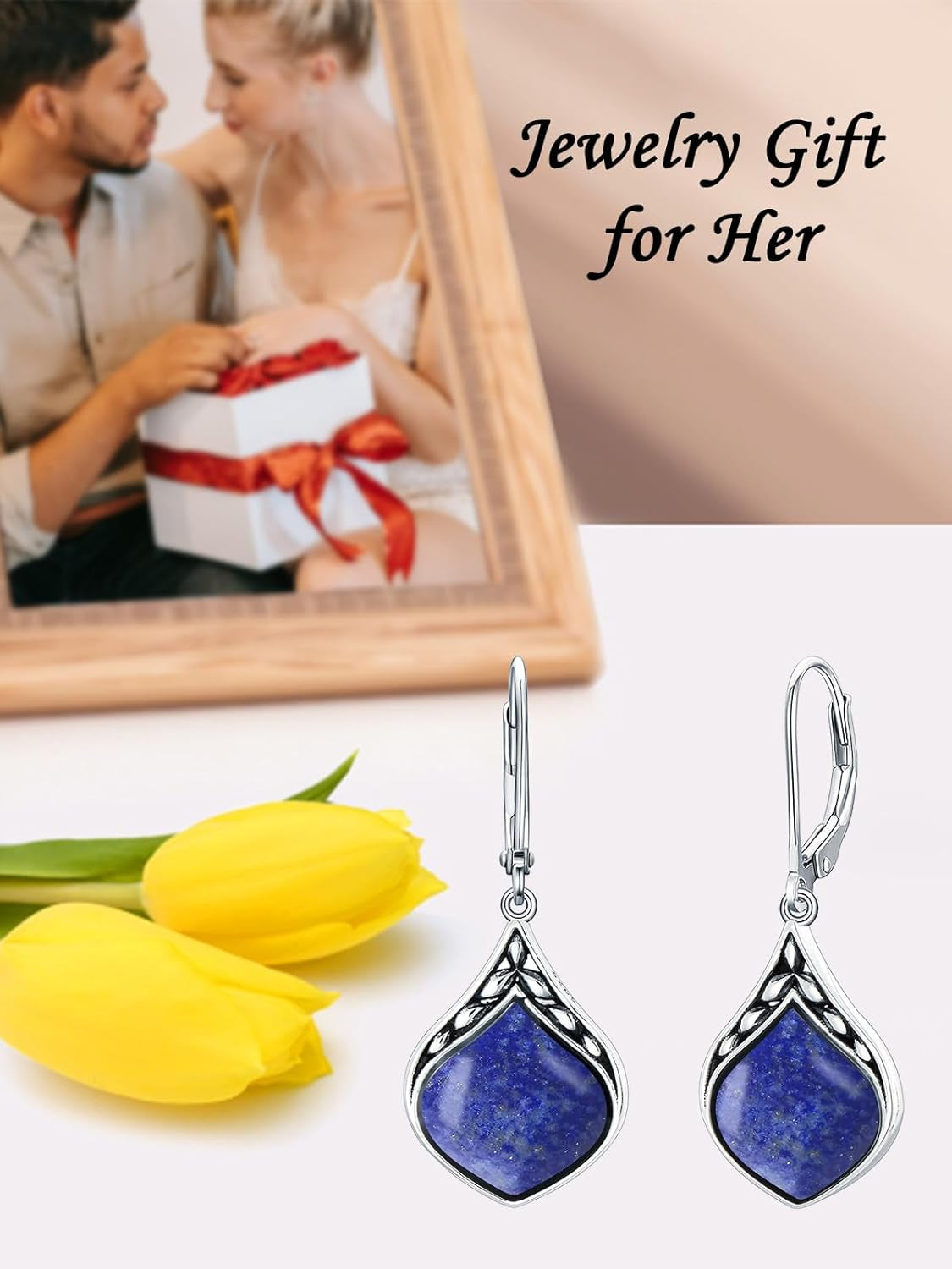 Teardrop Earrings 925 Sterling Silver Vintage Irish Celtic Natural Gemstone Dangle Earrings Jewelry Gifts for Women Her Mom