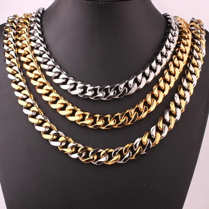 Charm Mens Stainless Steel Bracelet Necklace Silver/Gold Curb Cuban Link Chain 8"-40"