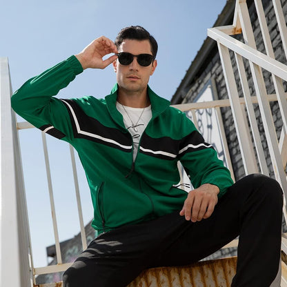 Men'S Sweat Suit 2 Piece Outfit Casual Contrast Sports Jogging Tracksuits Set