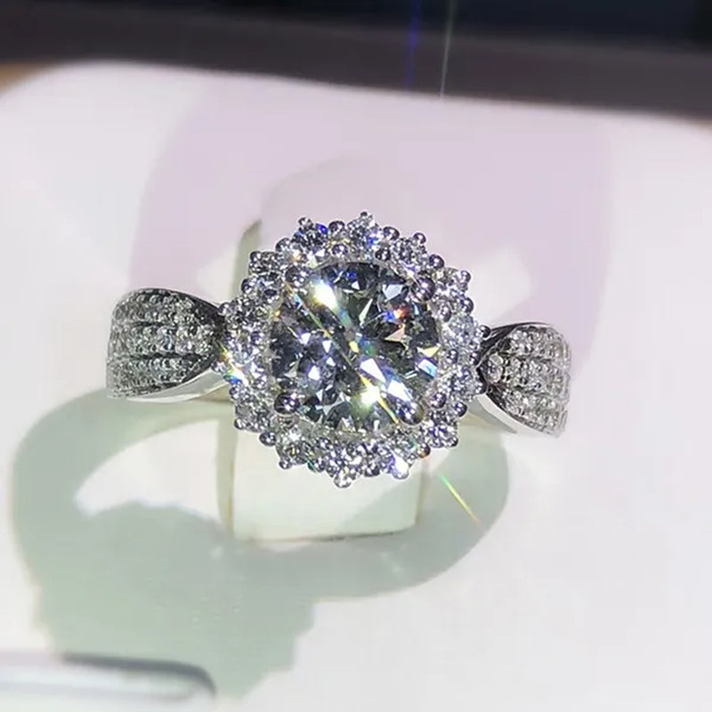 Exquisite Gorgeous 925 Sterling Silver Ring round Cut Moissanite Diamond Bridal Engagement Wedding Band Rings Women'S Birthday Proposal Party Jewelry Gift Size