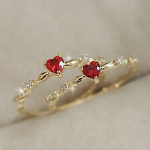 Exquisite Thin Rings Gold Heart Ruby Rings for Women Bridal Romantic Proposal Engagement Ring Jewelry