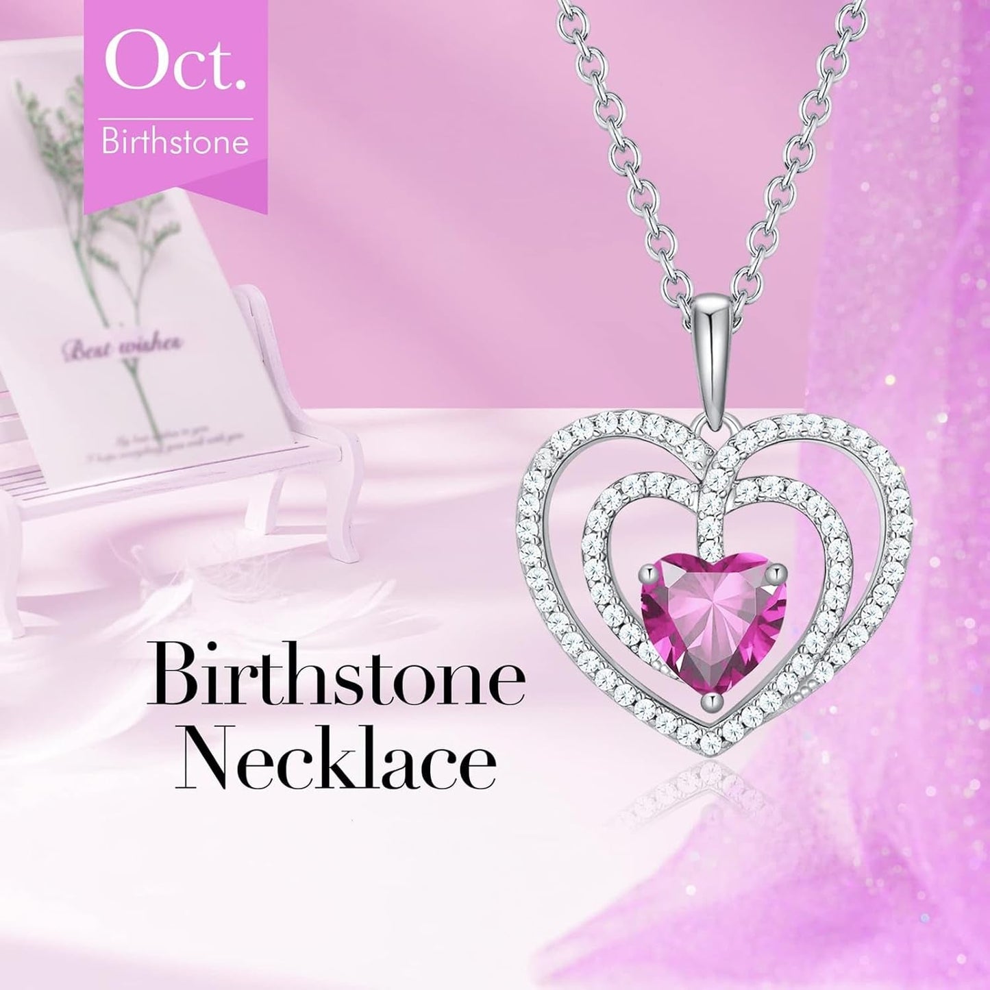 925 Sterling Silver Birthstone Necklaces for Women round Heart Cut Halo CZ Pendant Chain Necklace for Her