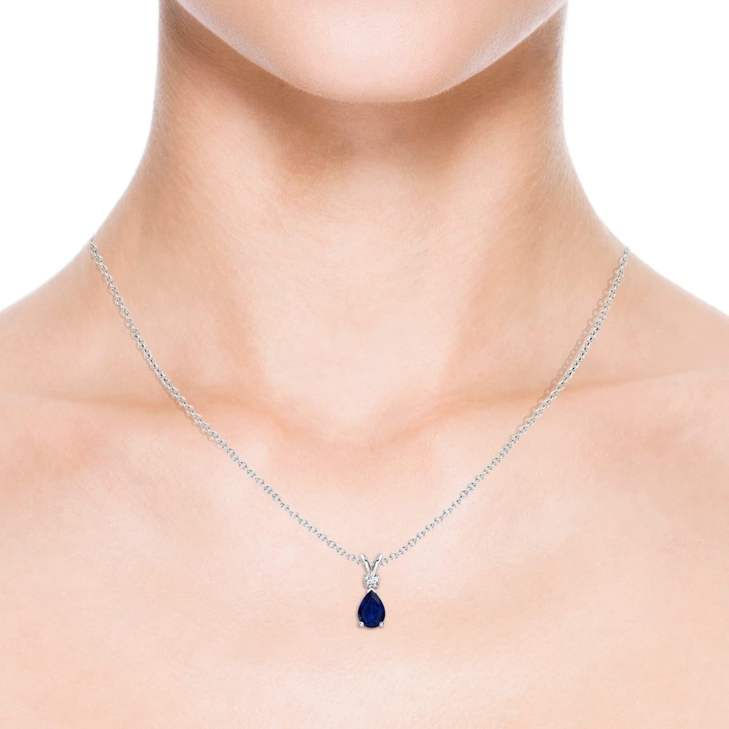 Natural 0.75 Carat Blue Sapphire Teardrop Pendant Necklace for Women, Girls with Diamond in 14K White Gold with 18 Inch Chain | September Birthstone Jewelry Gift