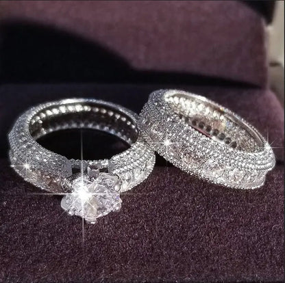 2Pcs/Set Rings for Women 925 Sterling Silver Natural Sapphire Geometric Rings for Women AAA Zircon Diamond Ring Princess Wedding Wedding Ring Set Birthday Valentine'S Day Gift Accessories Jewelry