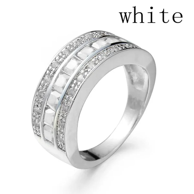 Men Women Size 7-11 Classic 925 Silver Plated White Gems Wedding Band Gem Ring (Choice Color and Size )