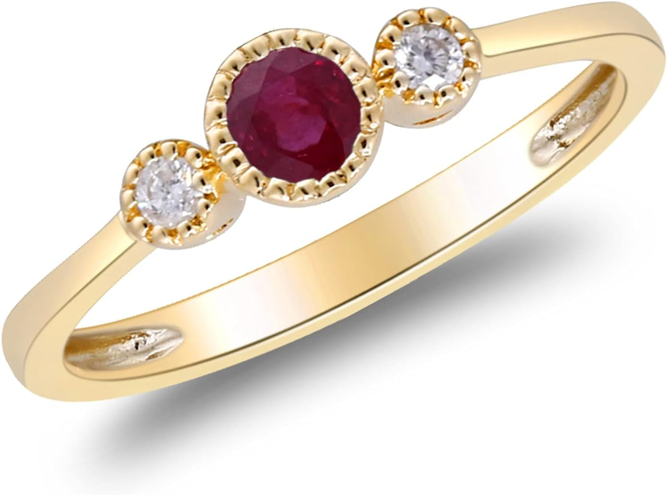 10K Yellow Gold Mozambique Genuine Ruby Ring with Diamonds for Women | Ethically, Authentically & Organically Sourced (Round) Shaped Ruby Hand-Crafted Jewelry for Her | Ruby Ring for Women