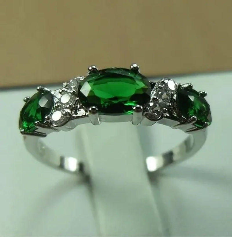 Natural 2.32CT Emerald Diamond 14K White Gold Ring Size 6-11