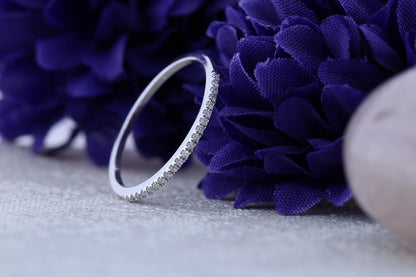 0.08 Cttw round White Diamond Minimalist Stackable Wedding Band for Women in 10K Solid Gold