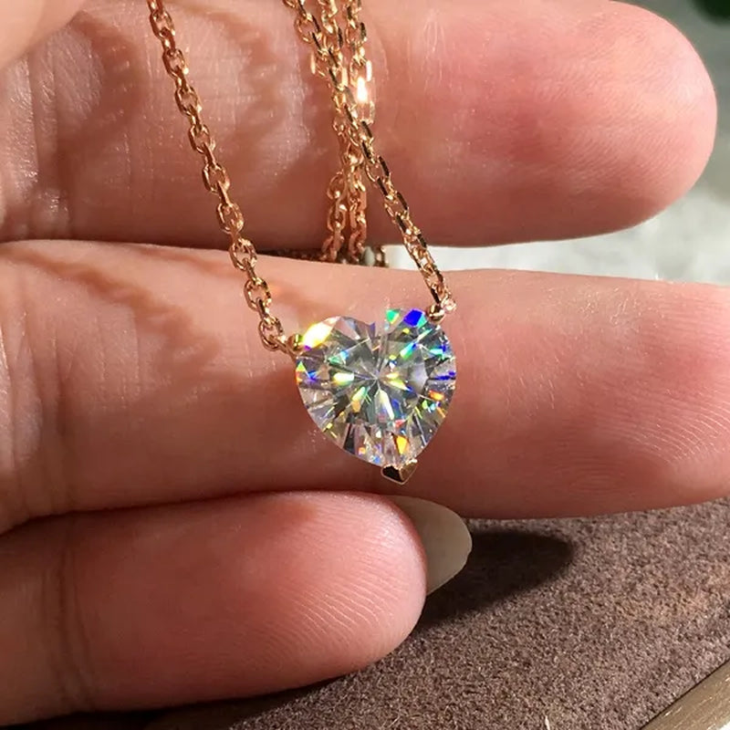 Fashion Rose Gold Color 1ct Heart Cut Moissanite White Sapphire Diamond Pendant Necklace Bridal Jewelry Gifts