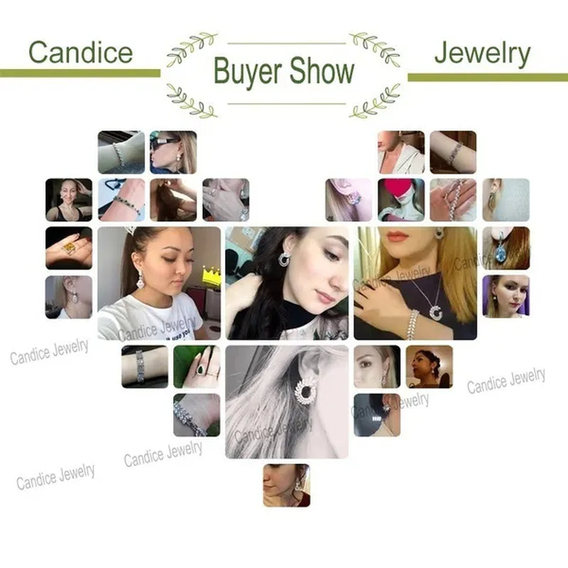 CANDICE Luxury Jewelry Setting Blue Cubic Zircon Silver Plated Statement Trendy Hollow Carved Earrings for Women Brincos