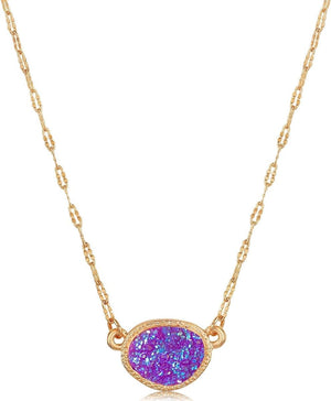 Humble Chic Simulated Druzy Pendant Necklace for Women with Sparkly Oval Stone - Gold, Silver, or Rose Gold Tone Chain - 16" with 3" Extender