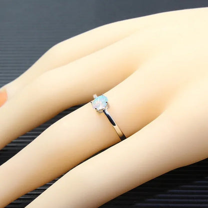 100% Natural Opal Ring for Engagement 4 Mm * 6 Mm Brilliant Opal Silver Ring Real 925 Sterling Silver Opal Ring Romantic Gift