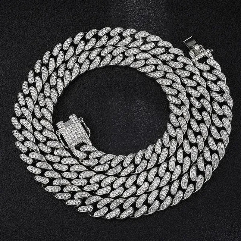 Fashion Gold Stainless Steel Hip Hop Jewelry Iced Out Diamond Thick Miami Cuban Link Chain Necklace Bracelet Watch Ring Jewelry Set