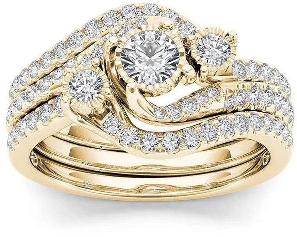 6 Styles Exquisite Women Ladies 18K Gold Natural White Sapphire Diamond Ring Set Anniversary Christmas Gift Engagement Bridal Wedding Jewelry Rings Size 6-10