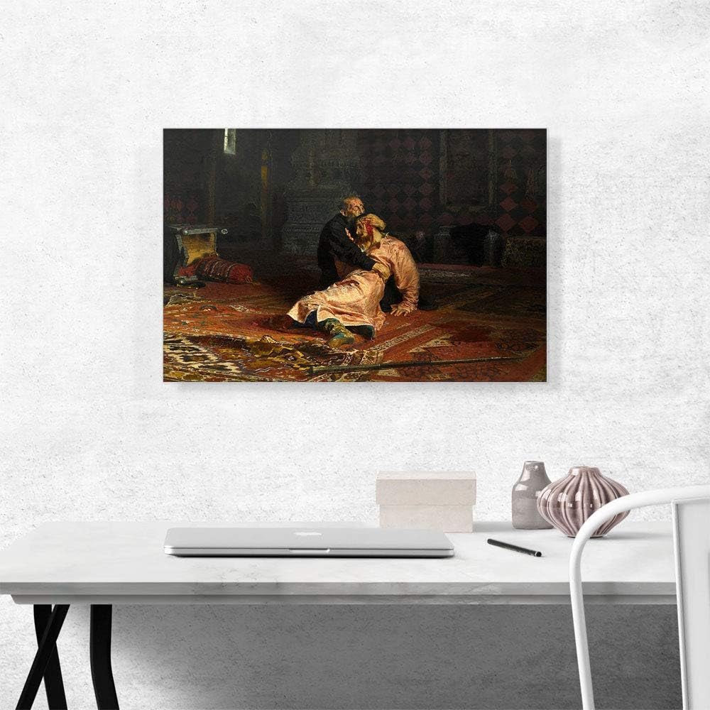 Ivan the Terrible and His Son Ivan 1885 Canvas Art Print Stretched Framed Painting Picture Poster Giclee Wall Decor by Ilya Repin - 26" X 18" (0.75" Deep)