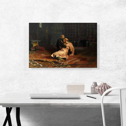 Ivan the Terrible and His Son Ivan 1885 Canvas Art Print Stretched Framed Painting Picture Poster Giclee Wall Decor by Ilya Repin - 26" X 18" (0.75" Deep)