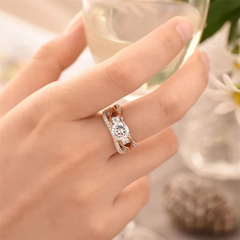 Newshe Solid 925 Sterling Silver Rose Gold Wedding Ring Sets For Women Round Cut Zircon Engagement Ring Luxury Jewelry Sz 5-10